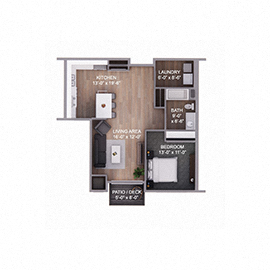 Floor plan for 1 bed, 1 bath, 774 sqft